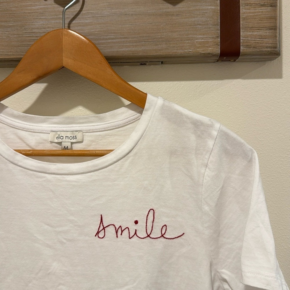 Ella Moss “Smile” Embroidered T-Shirt - Women’s Medium - White